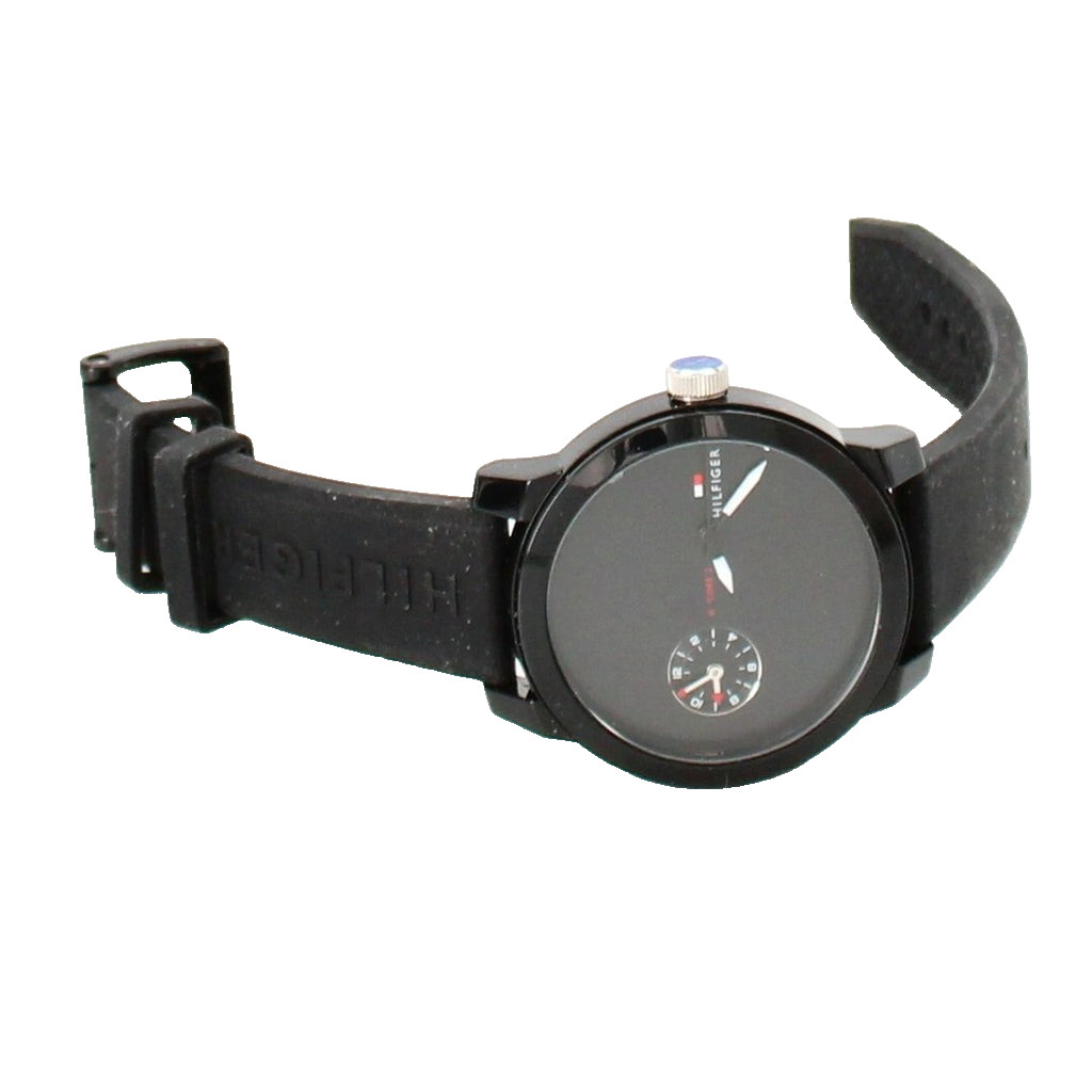 TOMMY HILFIGER DENIM 1791326 BLACK DIAL & RUBBER BAND QUARTZ 44MM MENS WATCH