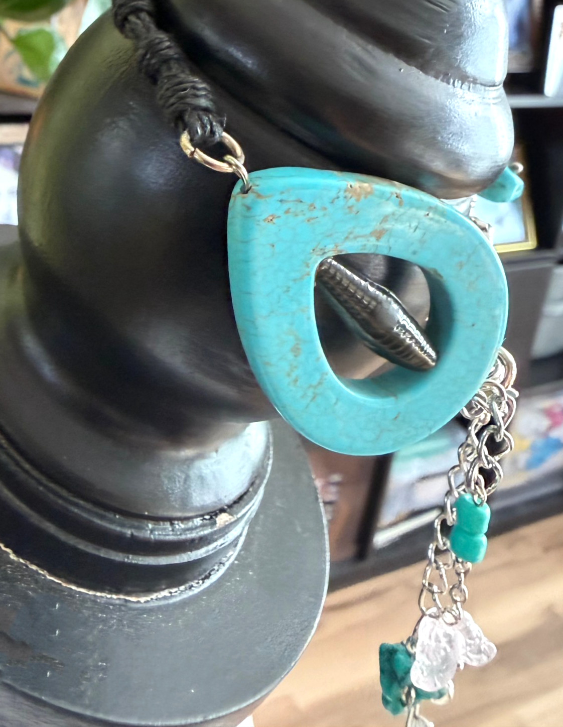 Fine blue turquoise cuff Bracelet jewelry for women Handmade macrame boho stile