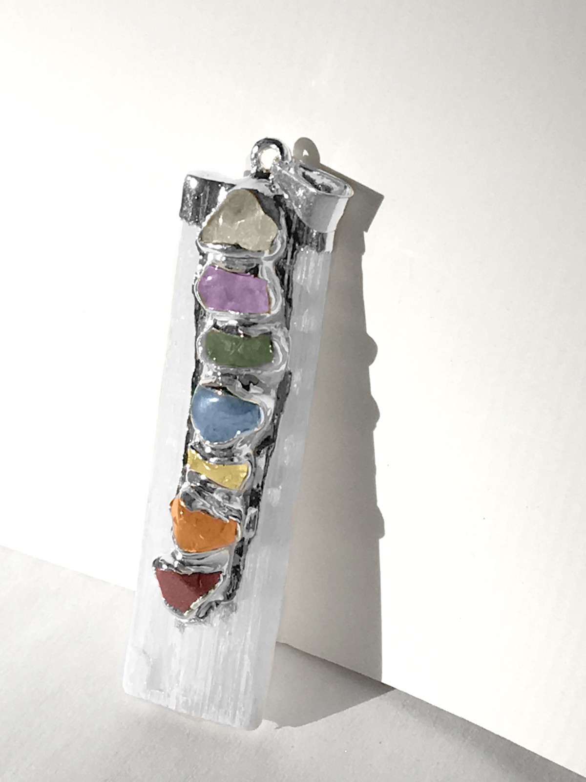 Selenite 7 Chakra Gemstone Pendant Natural Crystal Reiki CHARGED Healin Necklace