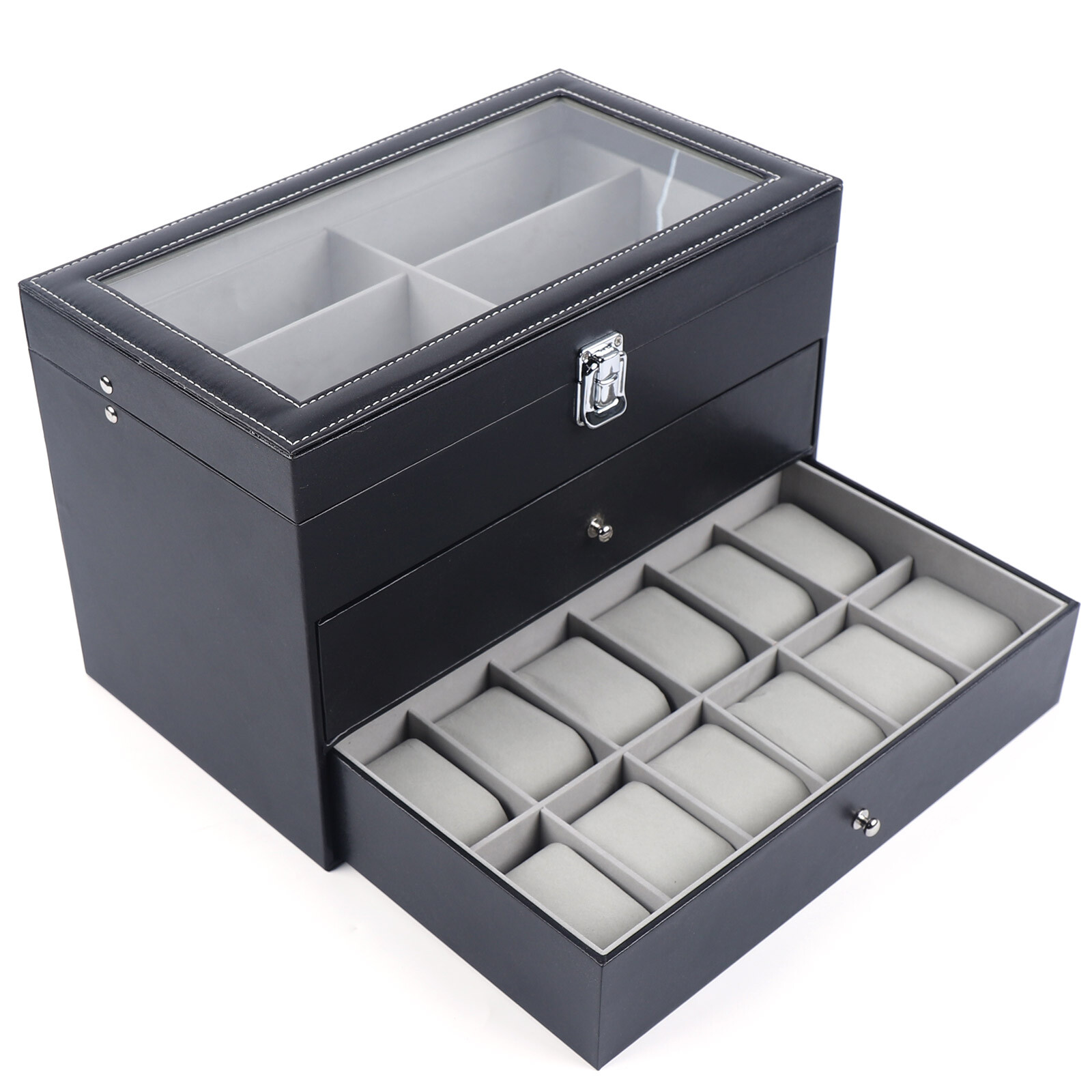 3 Layers Watch Display Box Jewelry Ring Organizer Case Sunglasses Storage Holder