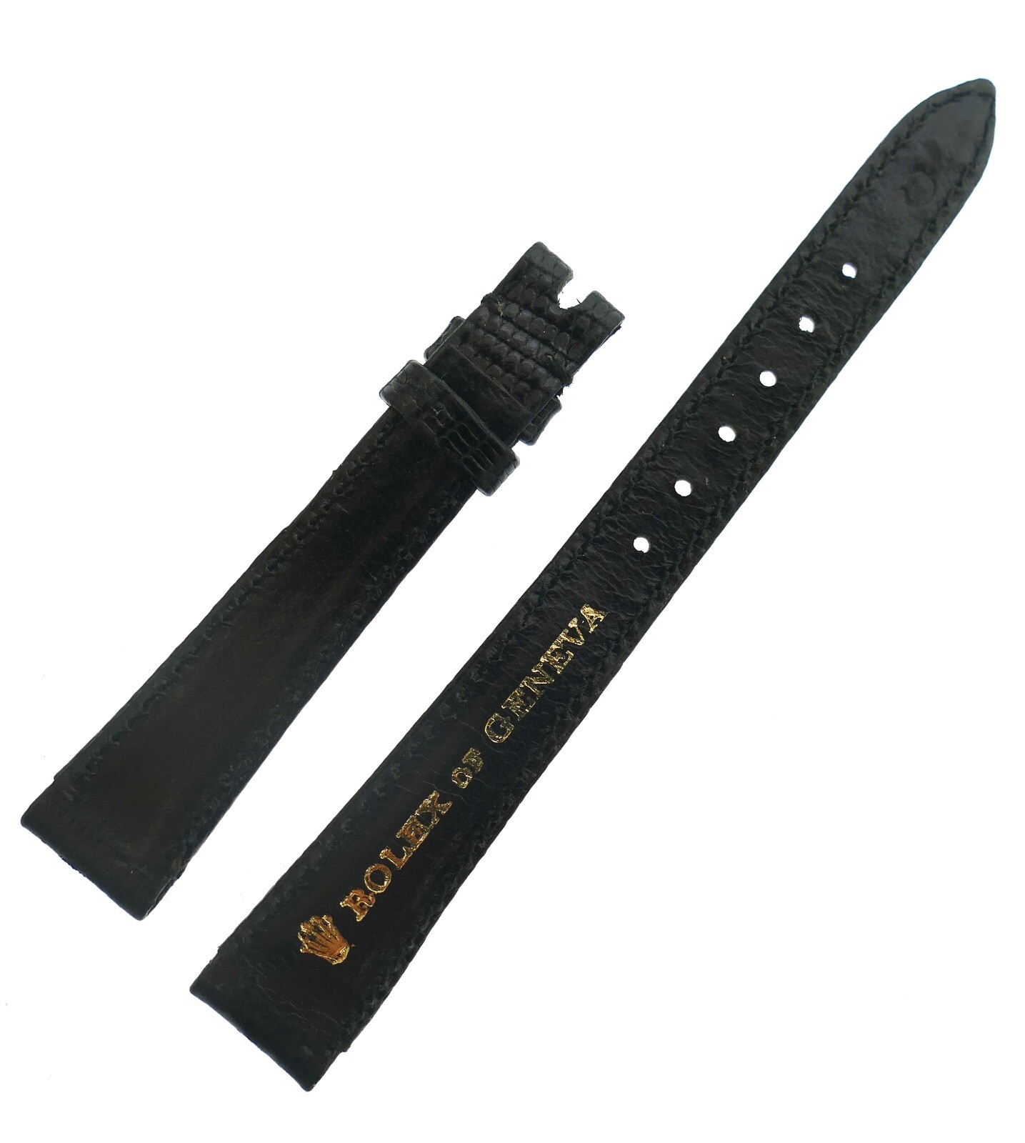 LADIES ROLEX 13mm BLACK GENUINE LIZARD LEATHER WATCH STRAP NOS