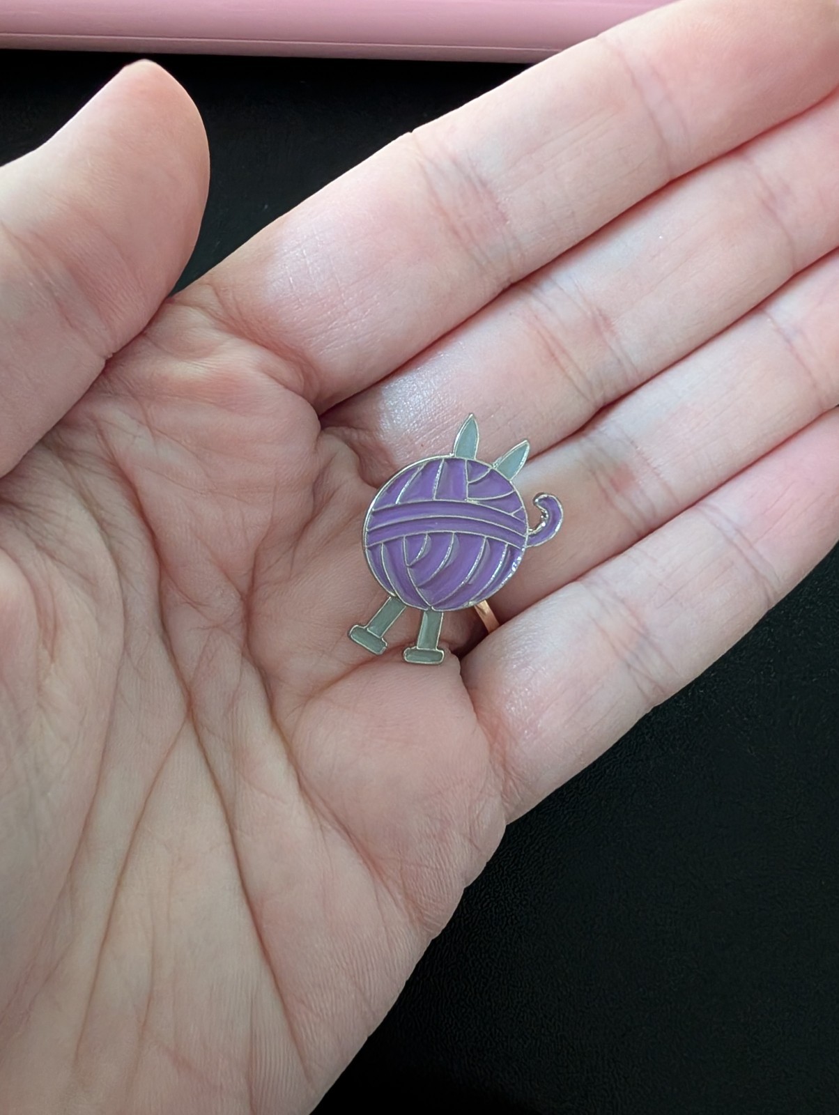 Purple Cat Ball of Yarn Enamel Pin Brooch Animal Shaped Metal