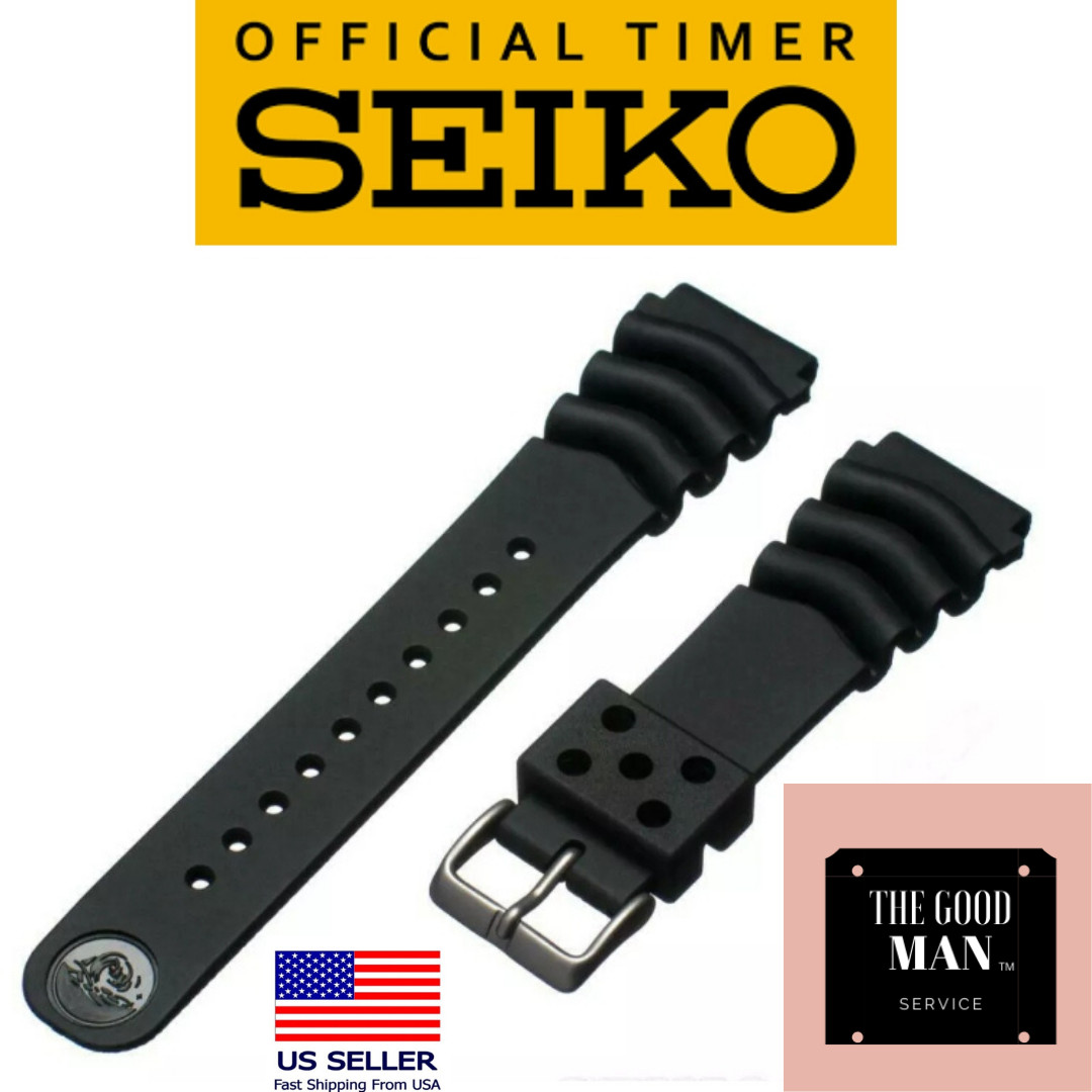 Genuine Seiko Z18 Watch Band Diver SKX171SKX173 18-22mm Black Rubber Curved Vent
