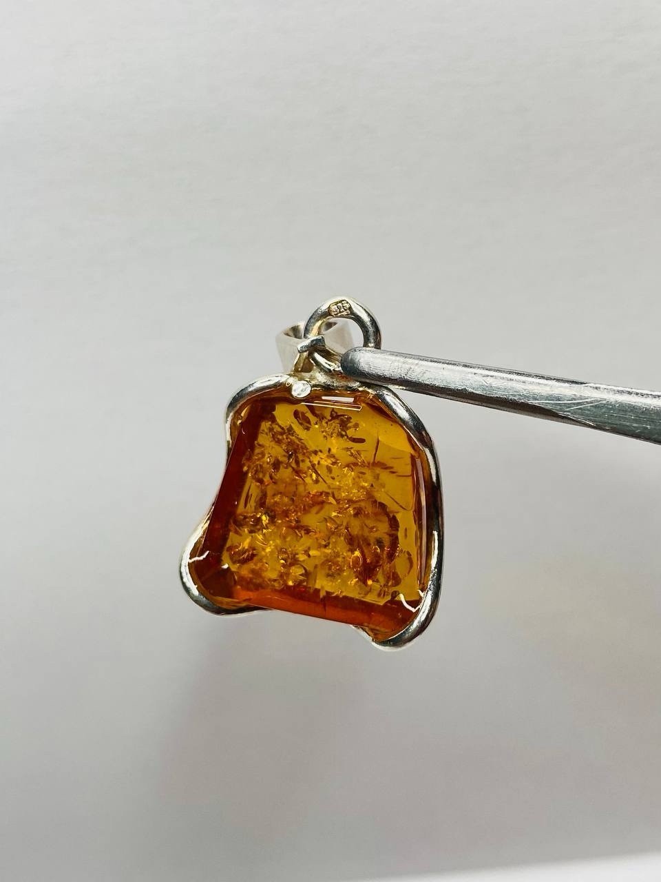 925 Solid Sterling Silver Honey Baltic Amber Designer Oval Beautiful Pendant