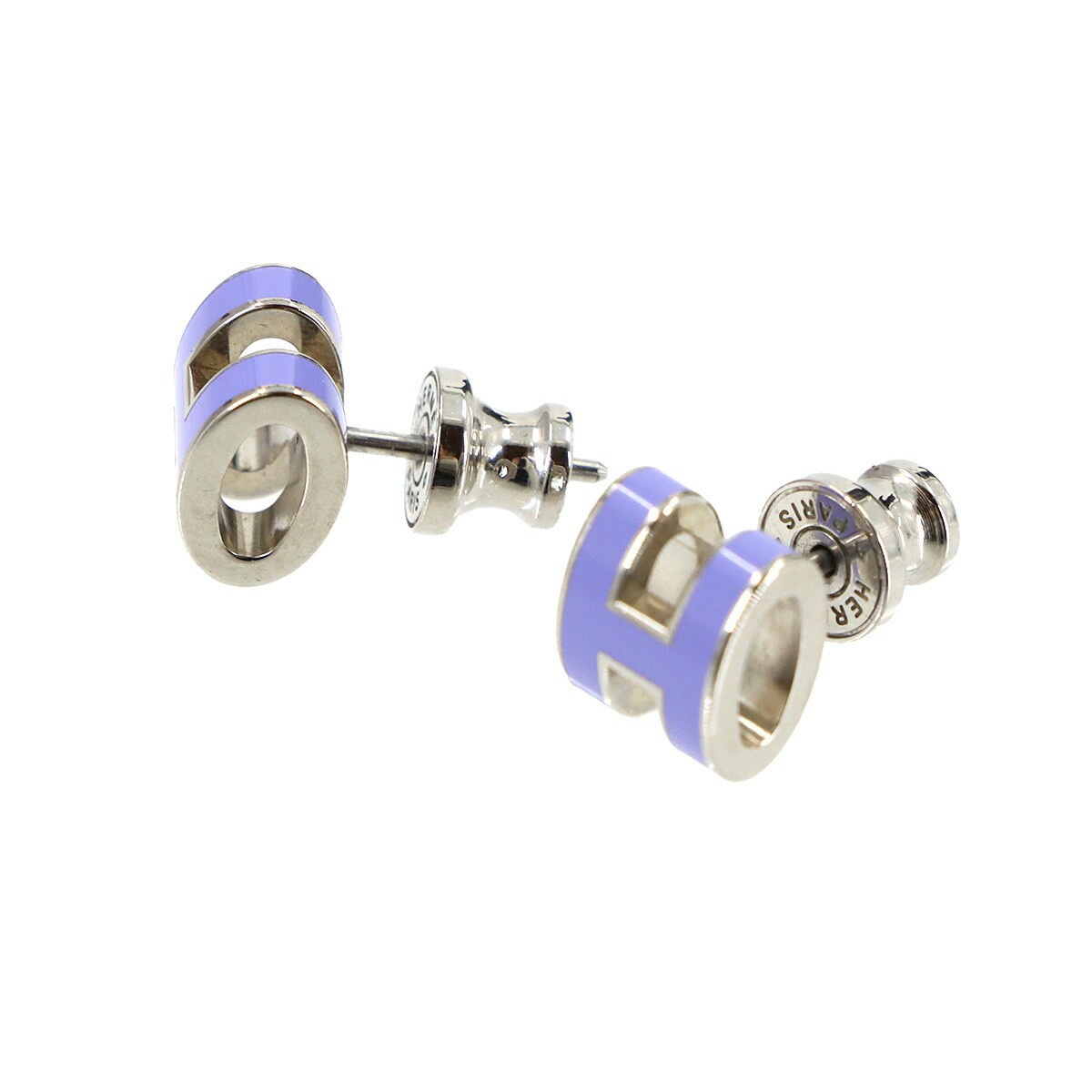 HERMES Mini Pop H Earrings Lilas Silver Pierced Accessory 90316089