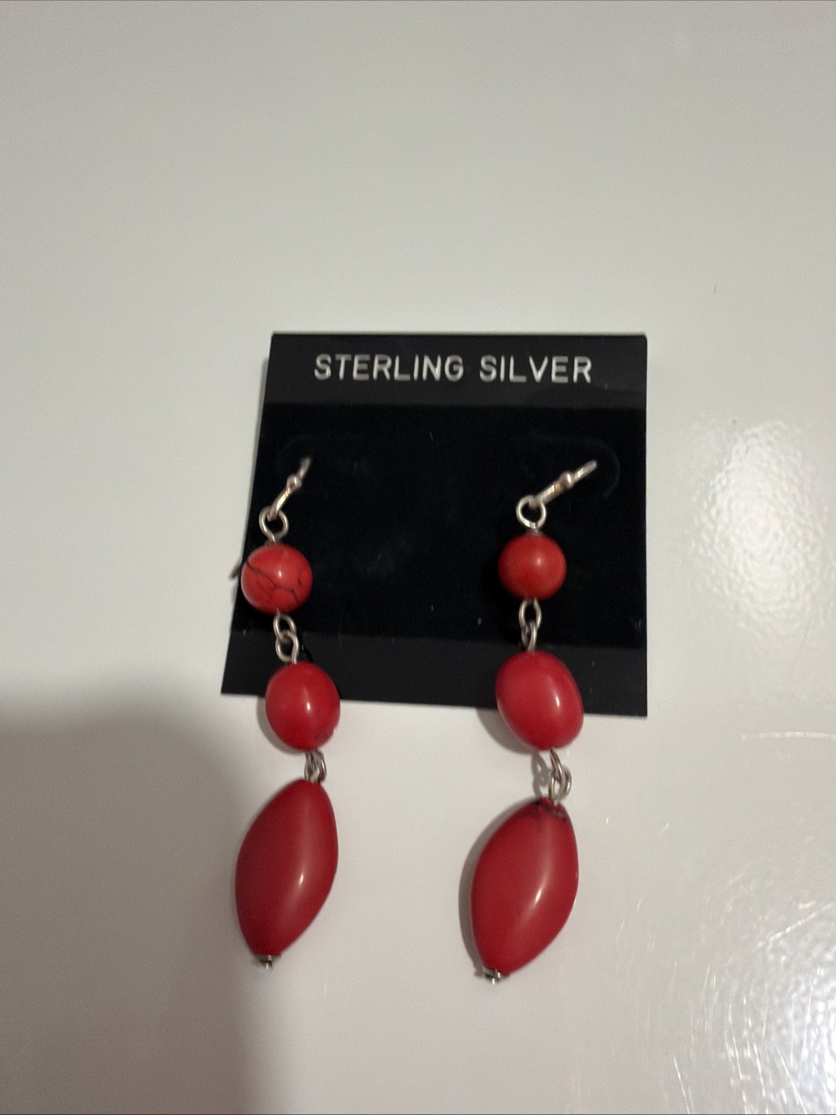 Sterling Silver Unkown Natural Possibly Coral Gemstone Dangle Earring 925