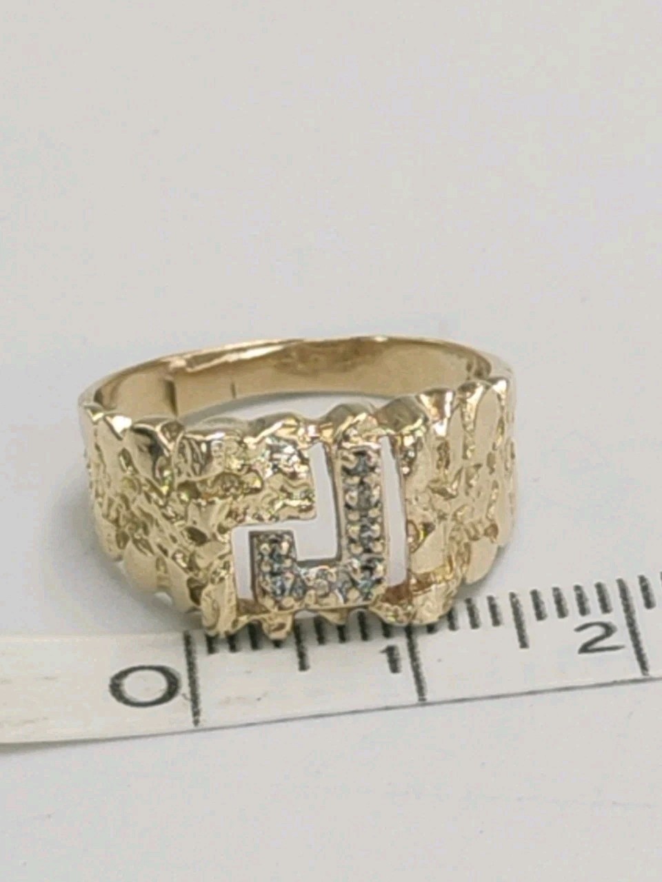 Pure real 10k yellow Gold Nugget Diamond Initial Ring Size 8