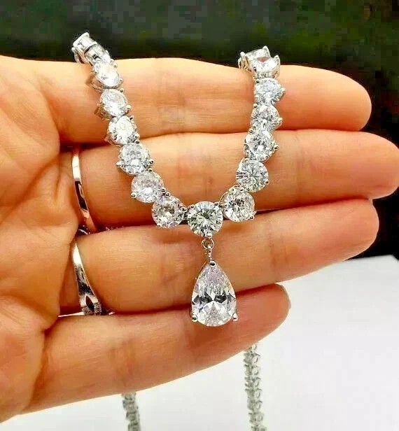 35 Ctw Round Cut Created Diamond Tennis Women Necklace 14K White Gold Plated