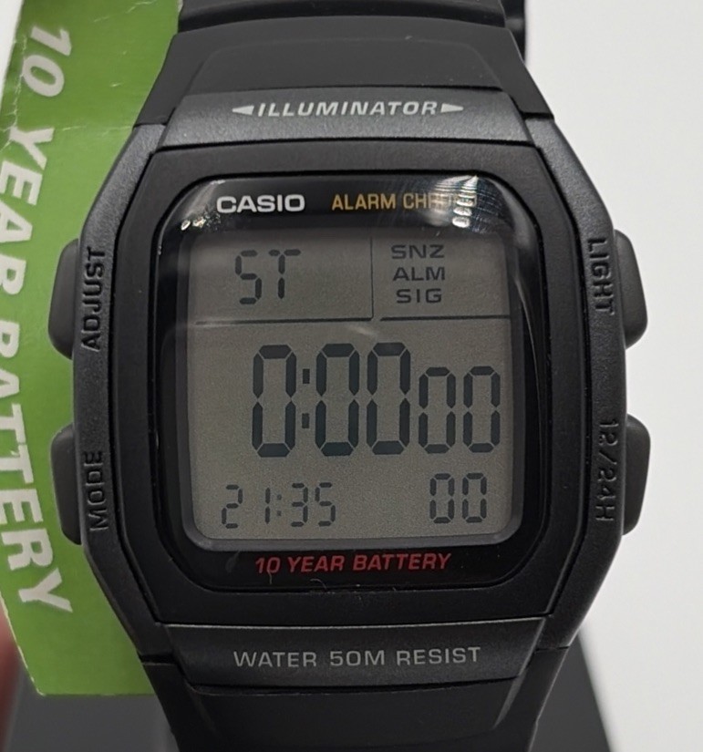 Casio Digital Watch Illuminator LED Light Afterglow 50m W96H-1BVWT Black