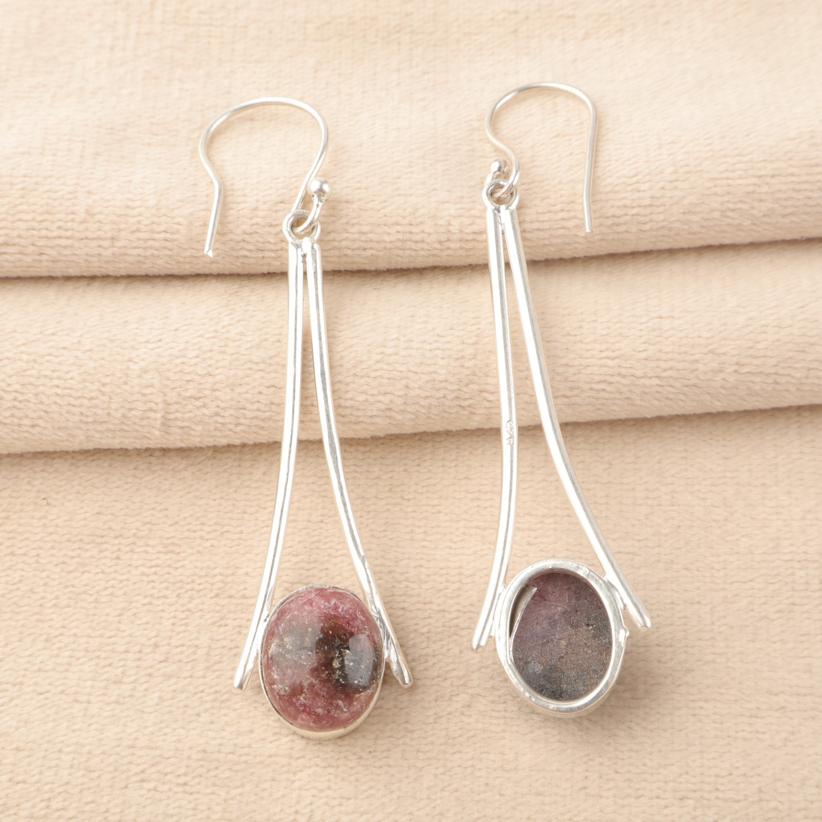 Black Rhodonite Gemstone 925 Sterling Silver Jewelry Handcrafted Earrings 2.63″