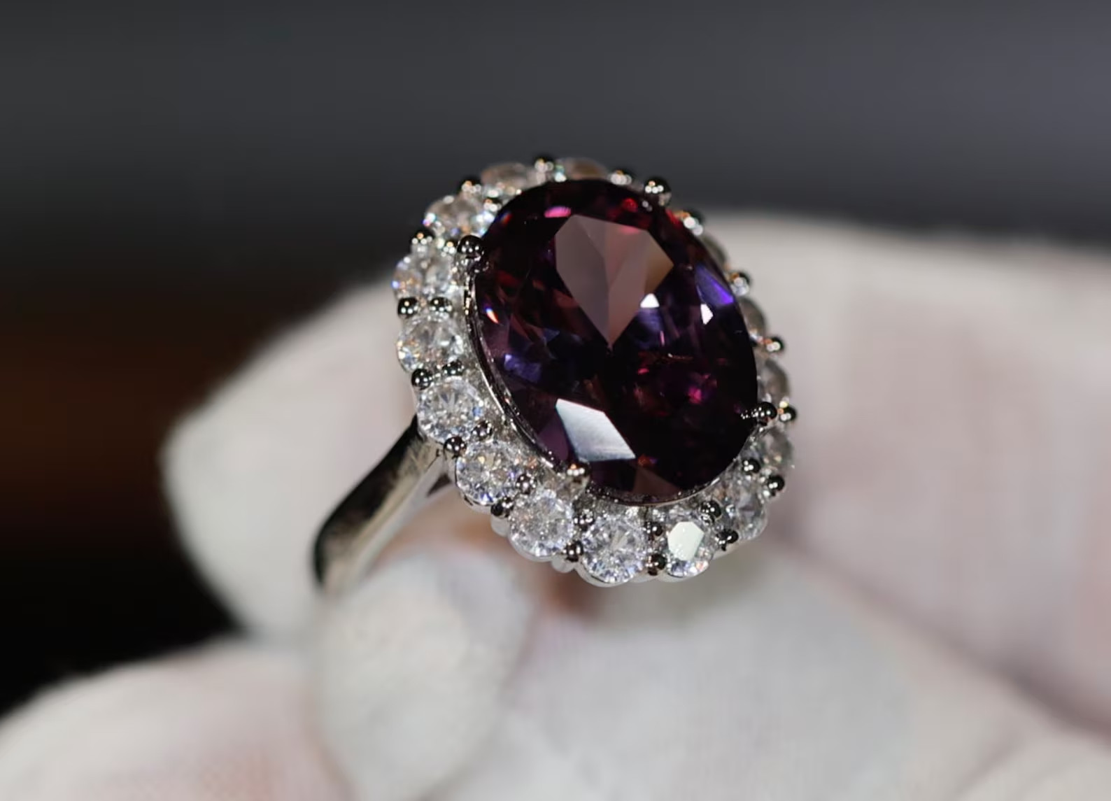 5.50 Ct Oval Cut Natural Amethyst Diamond Wedding Ring 14K White Gold Size 7