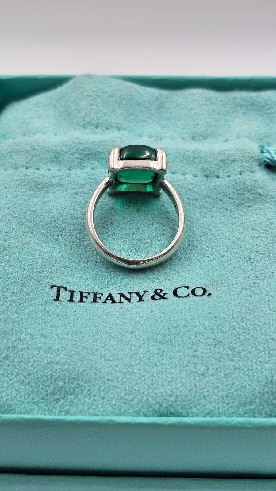Tiffany & Co. Paloma Picasso Silver Chrysoprase Sugar Stack Cushion Band Ring 8