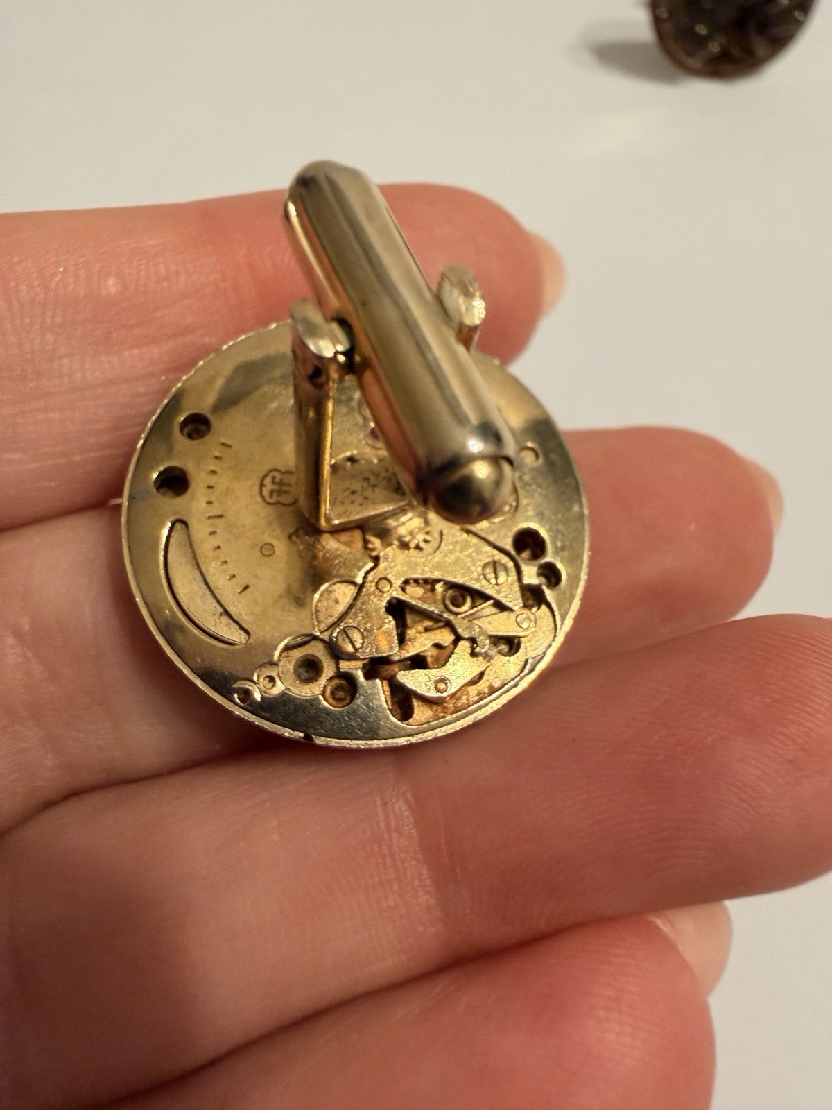 Vintage Watch Movement Cufflinks Steampunk Leobe Endura 17 Jewel Ruby Gold