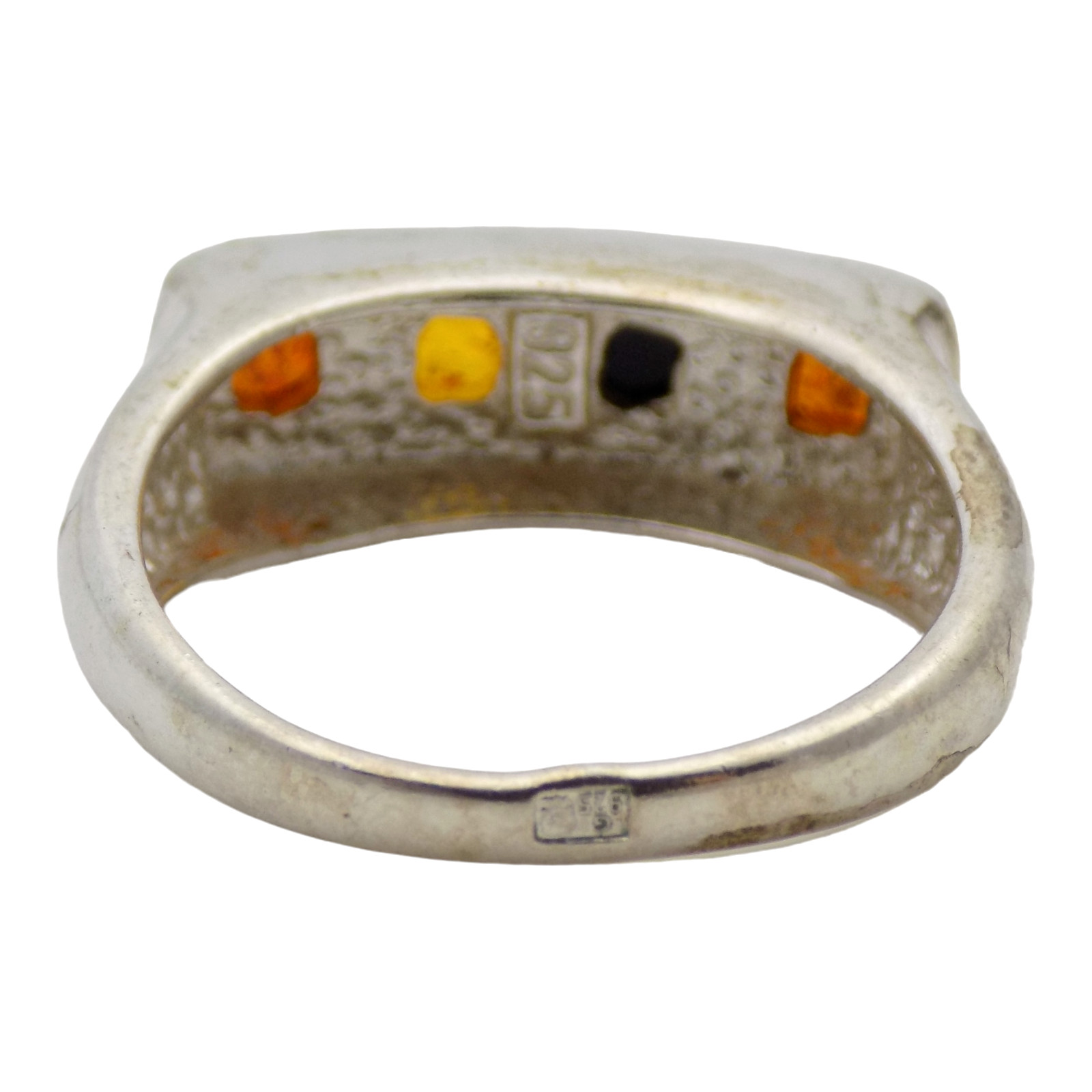 SIGNED STERLING 12.3MM MULTICOLOR BALTIC AMBER SIZE:9 RING 5.1GR #3115