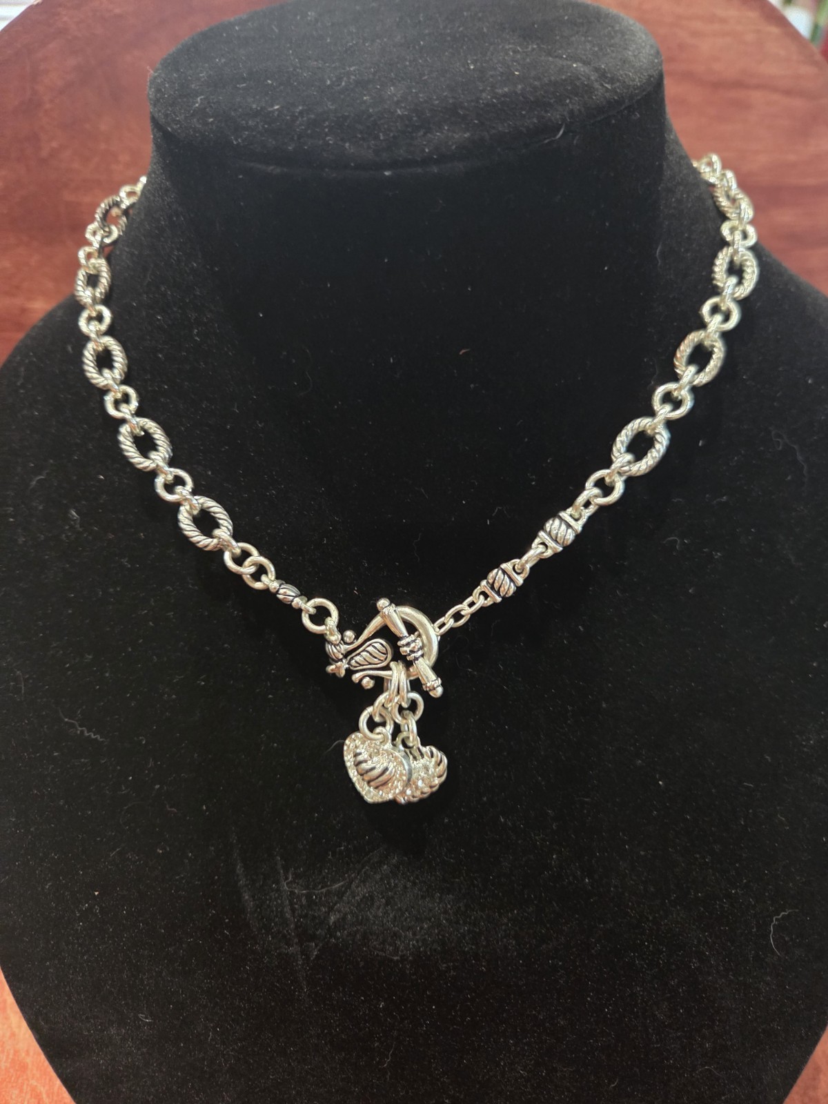 Premier Designs Inc Silver Tone Toggle Closure Heart Charm’s Necklace 16″.