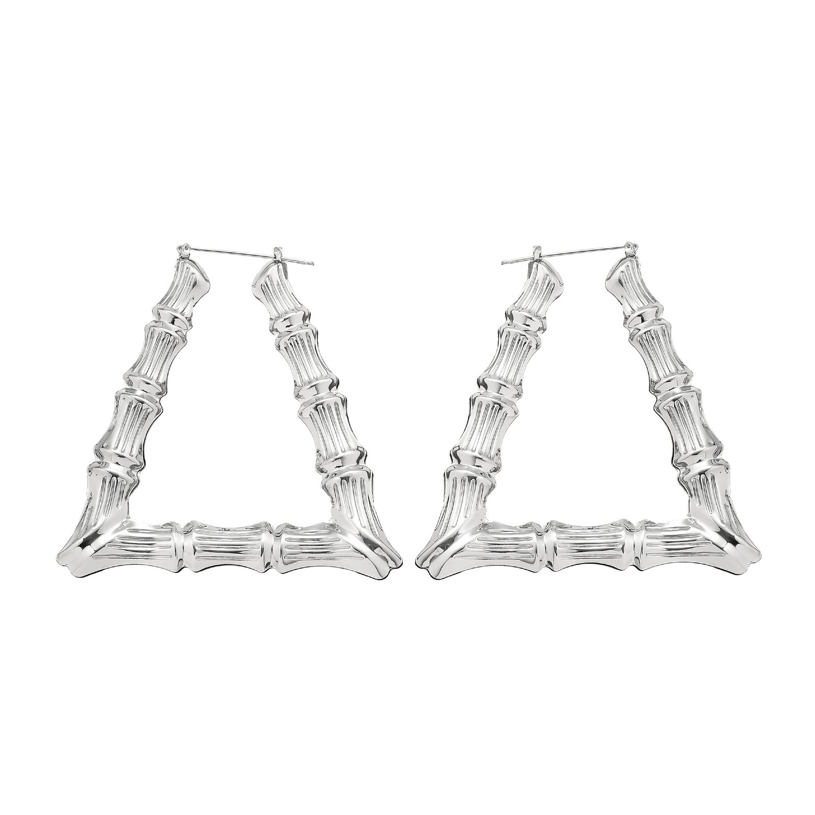 Large Heart Bamboo Hoop Earrings 2Pcs Silver Punk Hip Hop Statement Earrings