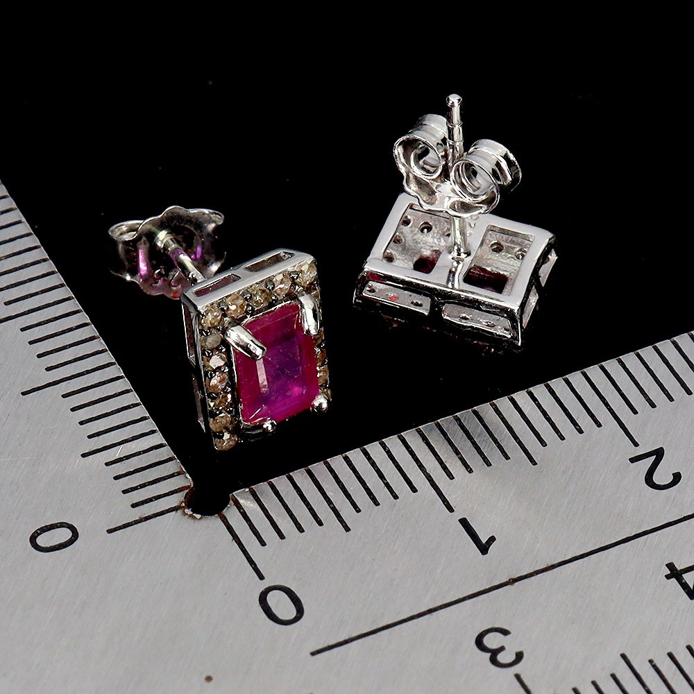 925 Sterling Silver Earrings Octagon Ruby 6x4mm Diamond 40pcs Gemstone Jewelry