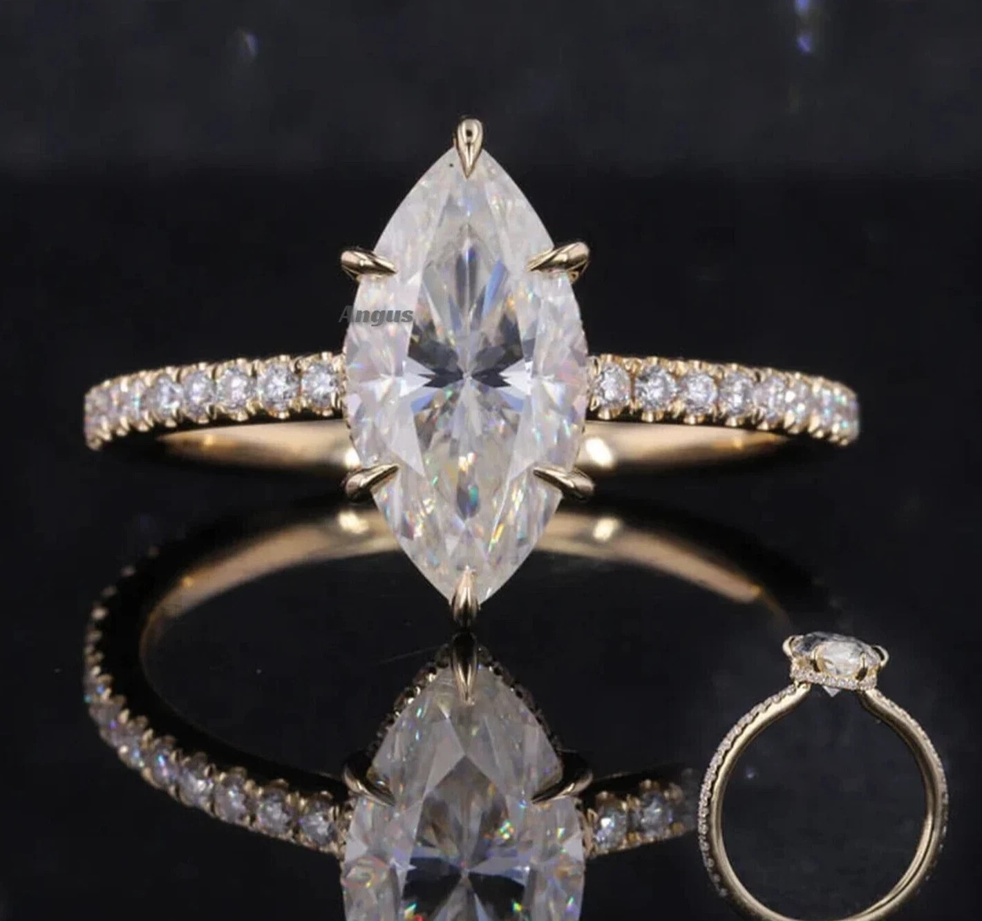 1.65Ct D/VVS1 Marquise Moissanite Solitaire Engagement Ring | 14K Gold Plated