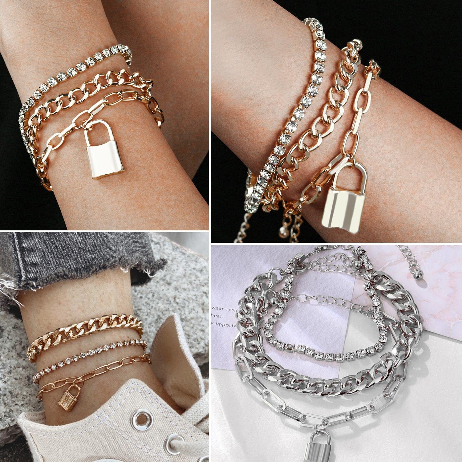 17IF 18 Pcs (6 Pack) Silver Bracelets Set for Women Boho Large,