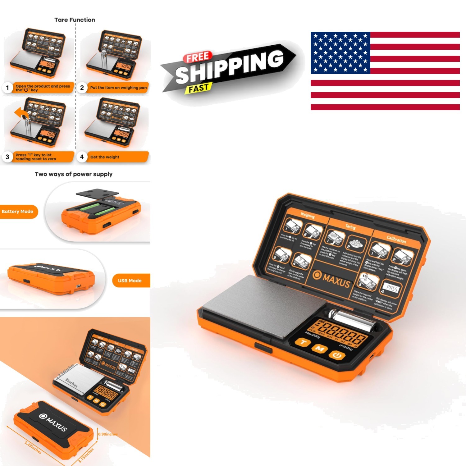 Mini Pocket Scale with Backlit LCD Display Tare Function and Calibration Weight