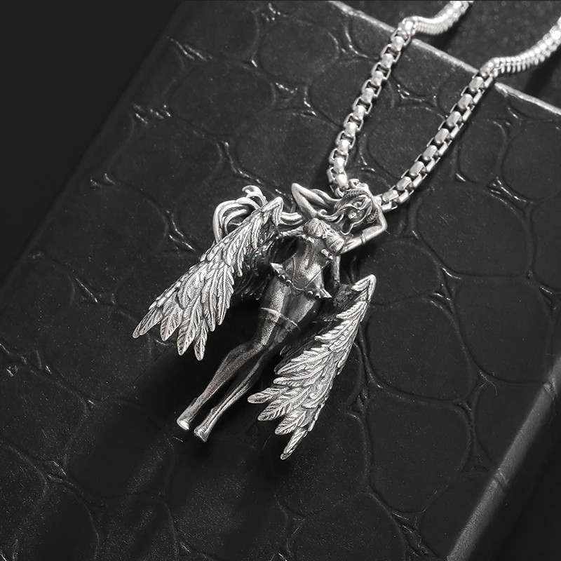 Gaia Angel Jewelry Vintage Silvery Sexy Goddess Standing Pendant Necklace