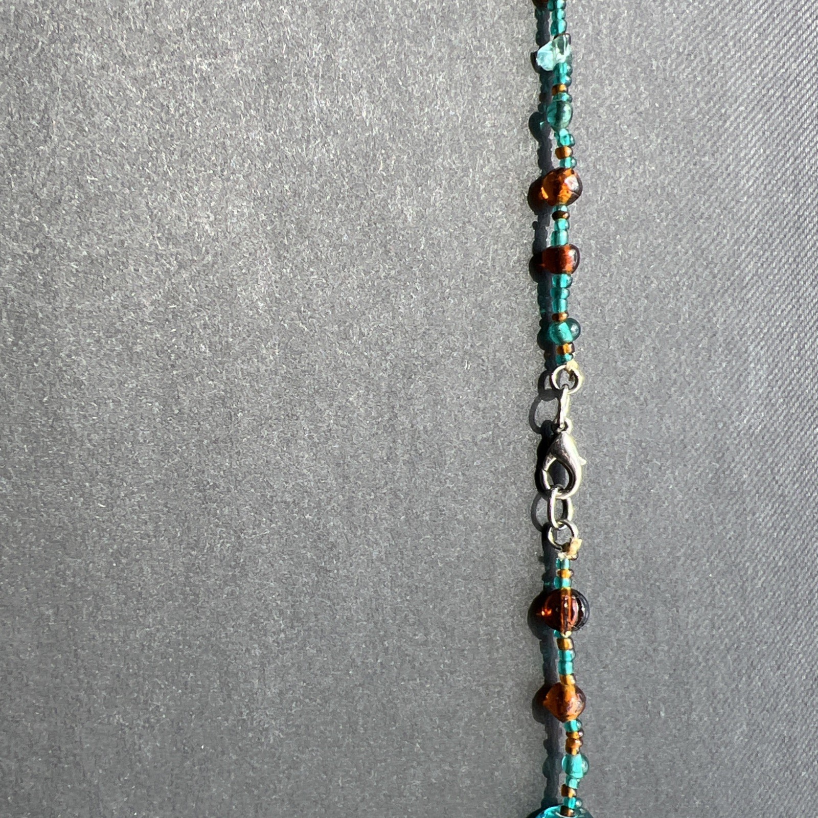 Vintage Amber Turquoise Glass Bead Necklace 28”
