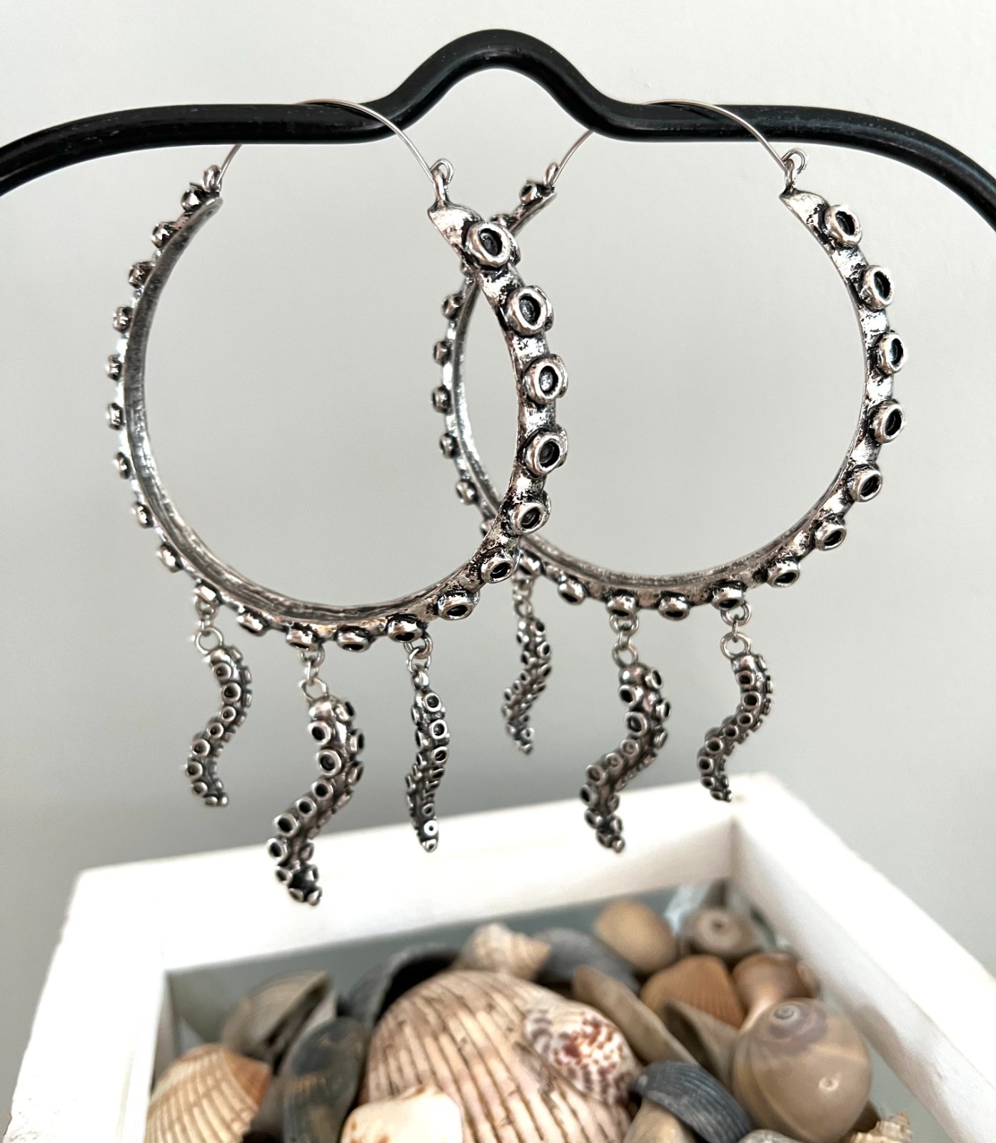 RARE! Octopus Kraken Tentacle Sealife Pirate Steampink Silver Hoop Earrings