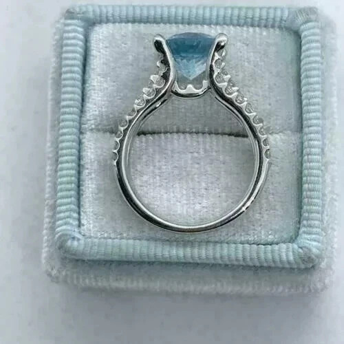 3Ct Oval Cut Lab Created Aquamarine Solitaire Wedding Ring 14K White Gold Plated