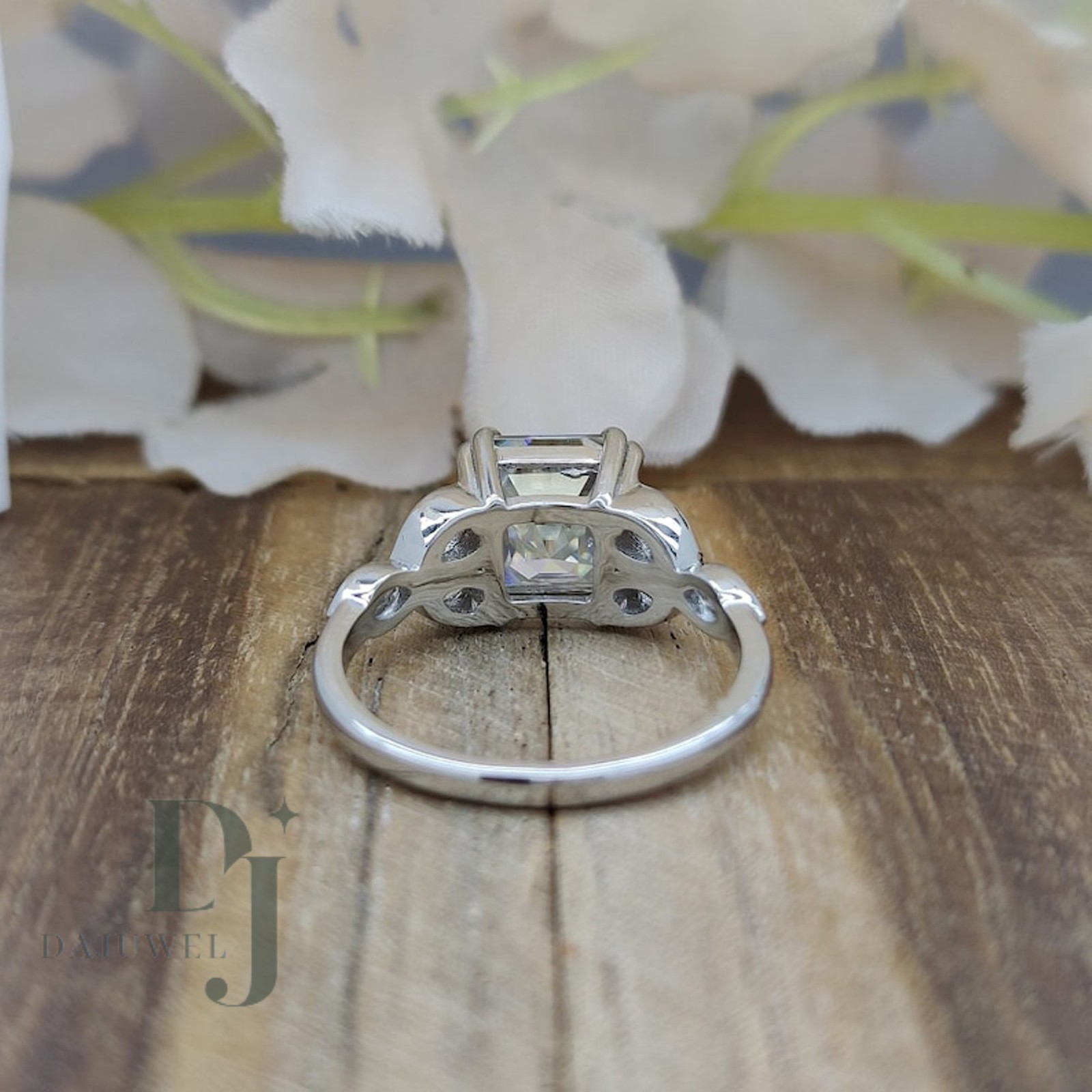 Moissanite Fancy Engagement Ring Solid 14K White Gold 2.30 CT Asscher Cut F/VVS1