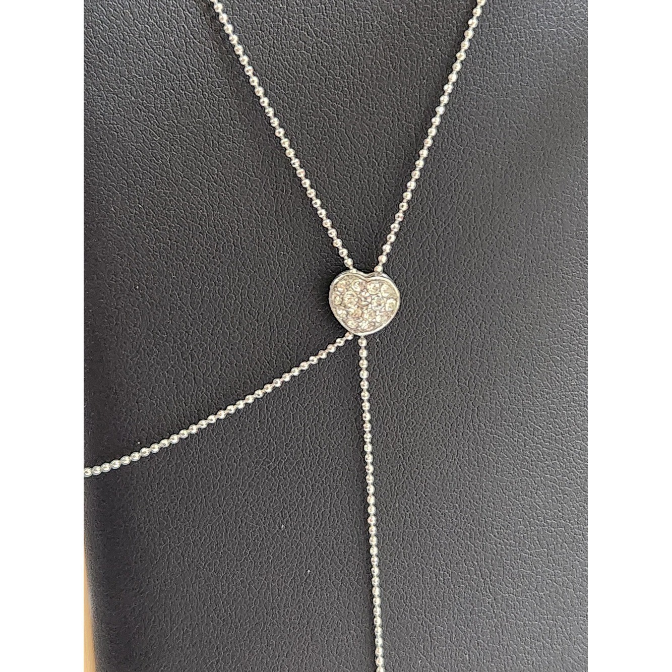 NIB Sterling Silver Heart Bolo Adjustable Slider Pavé Lariat Necklace 16″