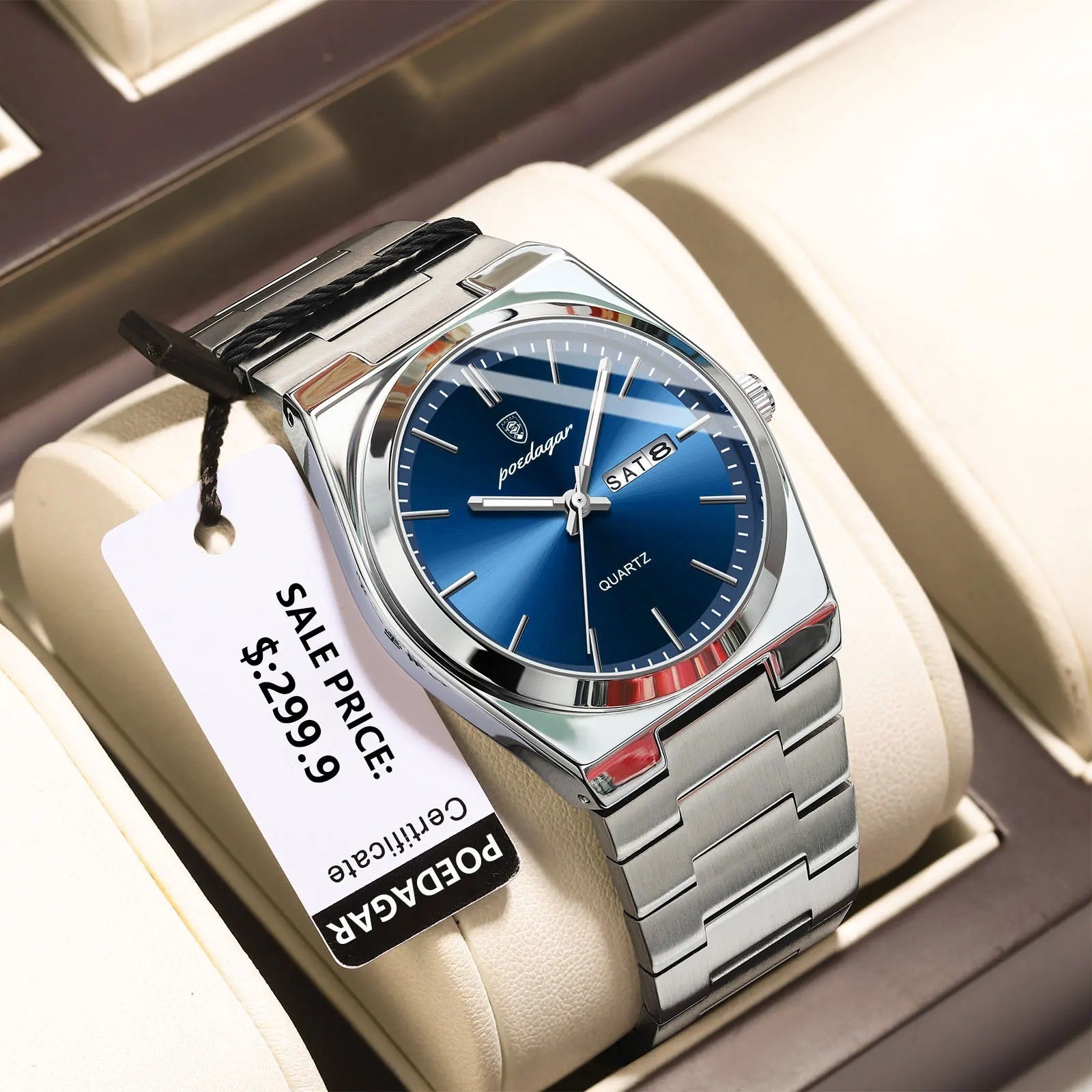 POEDAGAR Luxury Men’s Watches Waterproof Luminous Date Week Men Watch Stainless