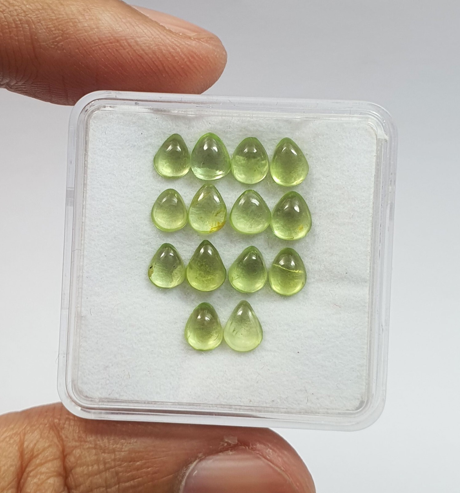 14 Pcs Natural Green Peridot Pear Cabochon Lot AAA Quality Loose Gemstone 6.65Ct