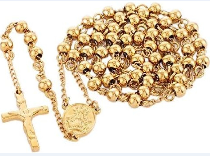 Collar de Cuentas Oro chapado para Hombre Rosario Guadalupe Jesús cadena 32″