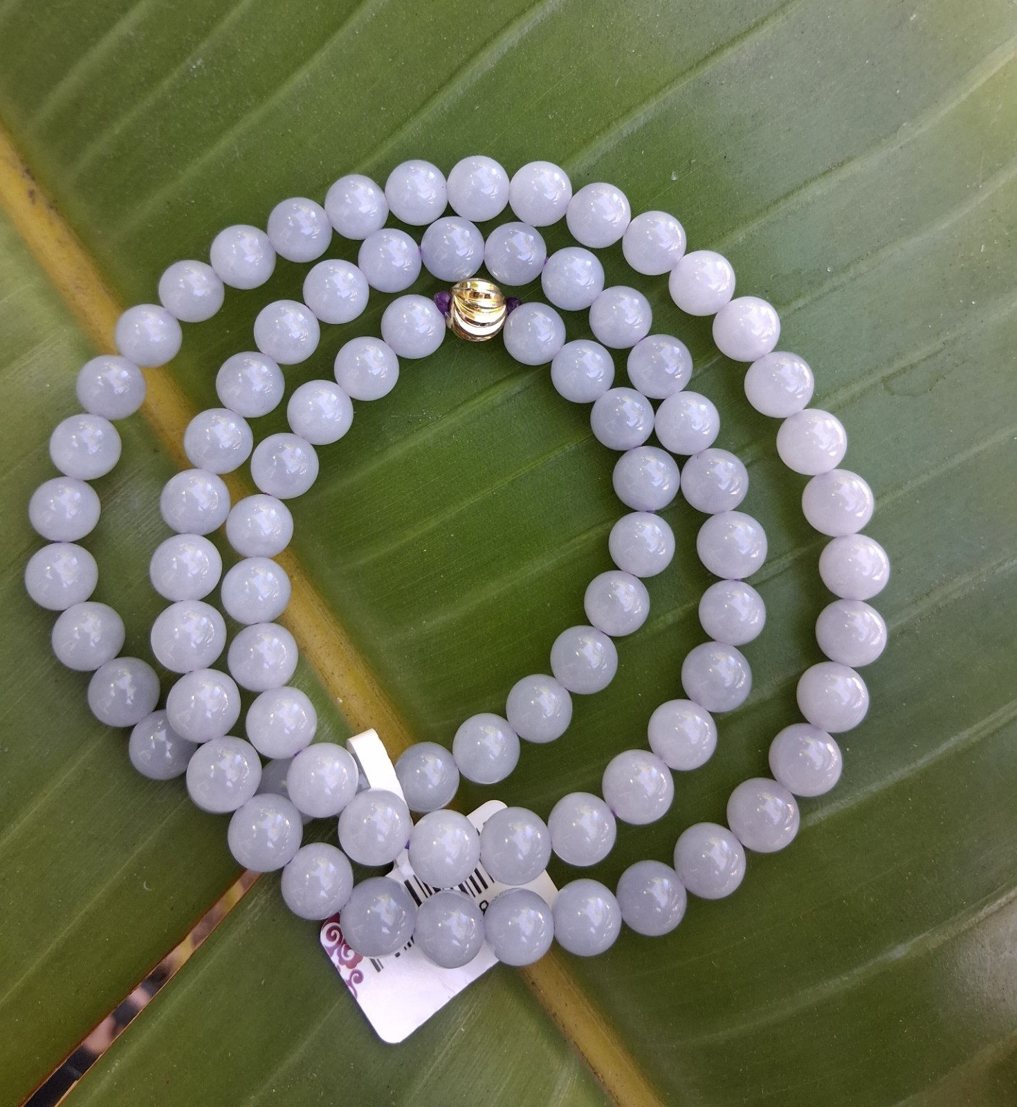 Certified Jadeite Round Beaded Strand Necklace, with Gold-Tone Clasp 25in, 7.6mm