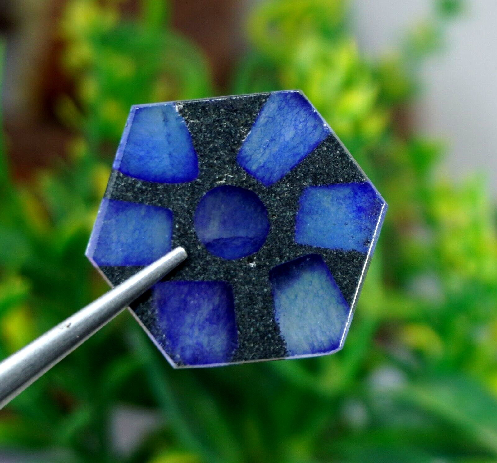 Natural Trapiche Blue Sapphire 28.75Ct Rare Hexagon Cut Sri Lanka Loose Gemstone