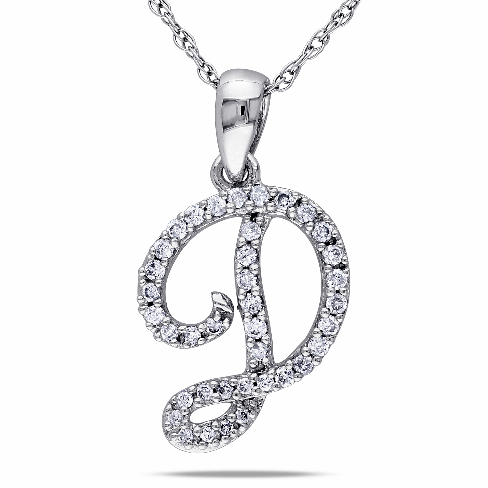 Amour 10k White Gold 1/6CT TDW Diamond ‘D’ Initial Pendant with Chain