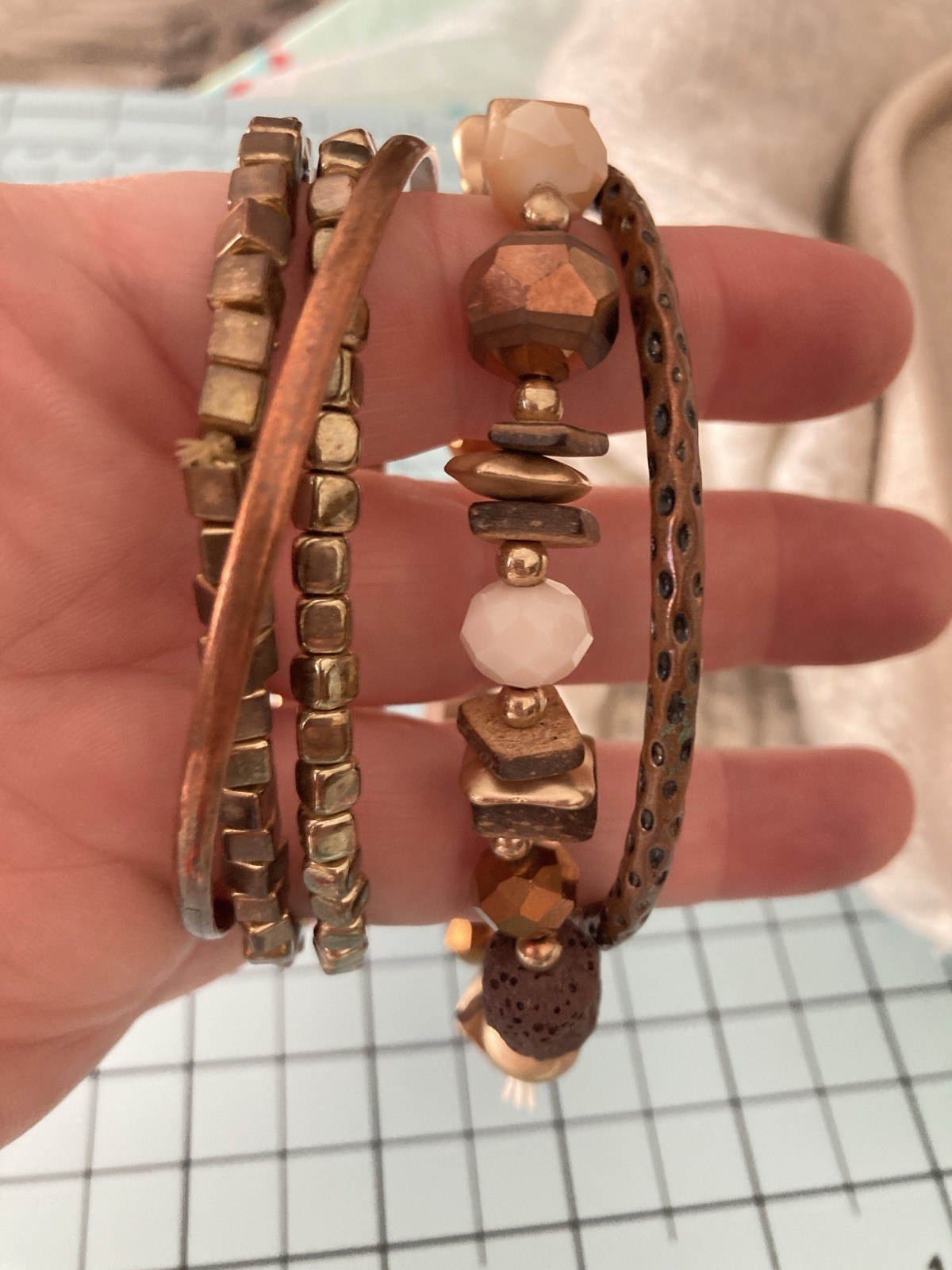 Rustic Boho Bracelet Set Of 5 In Earthy Browns Beaded & Bangles Artisan