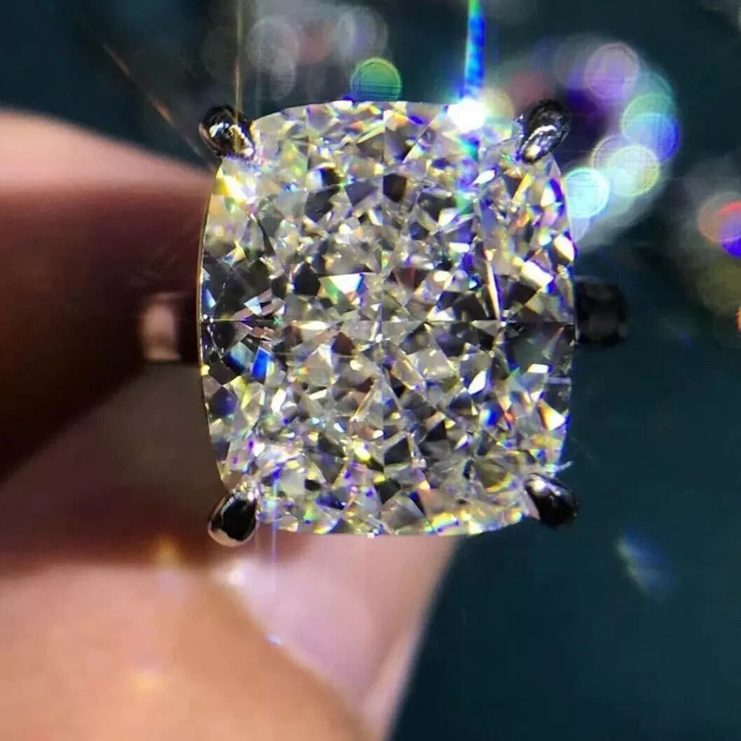 10 Ct Off White Lab Grown Diamond Cushion Cut Solitaire Ring 925 Sterling Silver