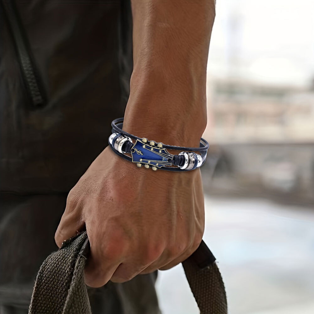 Retro Faux Leather Guitar Bracelet,Zinc Alloy Rock Music Guitar Bracelet ET