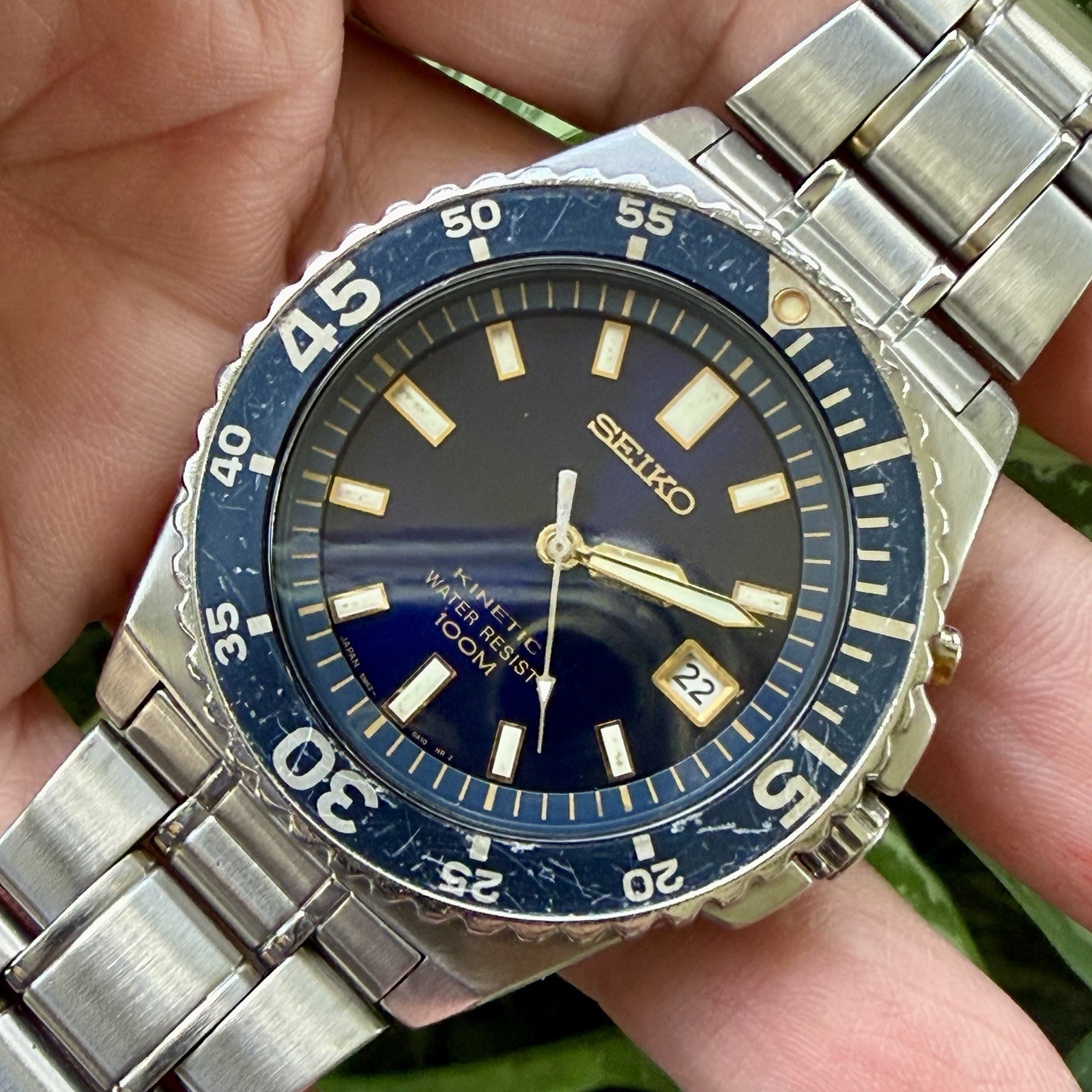 Vintage Seiko Kinetic 5M62-0A10 Blue Dial Men’s 40mm Watch RUNS!