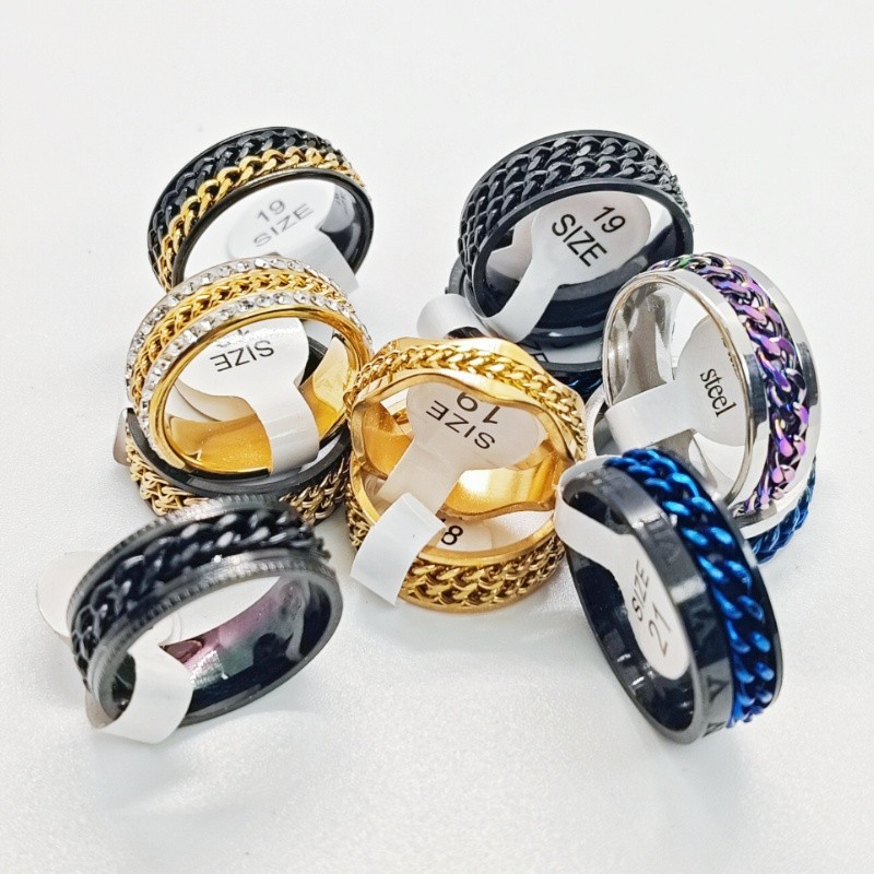 36 Pcs Rotatable Chain Punk Steel Ring Set Stress Relief Unisex Daily Jewelry