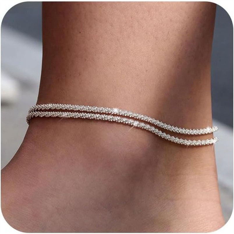 Gold/Silver Ankle Bracelets for Women Waterproof Sparkly Chain Rhinestone Anklet