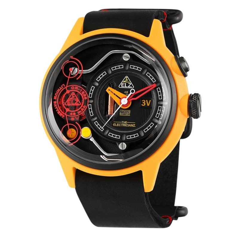 The ElectricianZ Ammeter Quartz Electric Steel Light Black Leather Watch