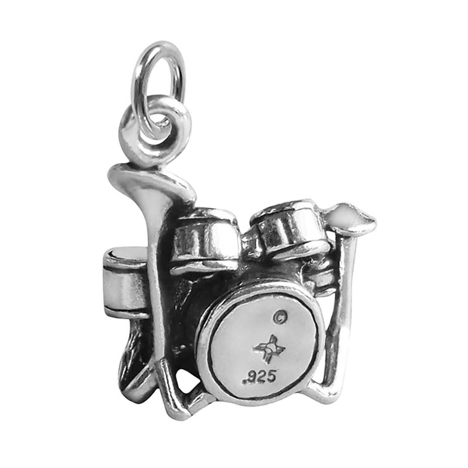 Drum Set with Cymbals Music Rock and Roll 3D 925 Sterling Silver Charm Drummer