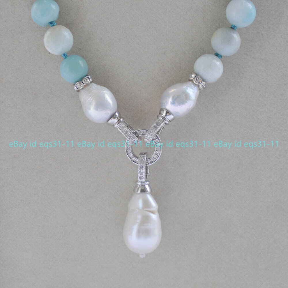 Natural Multicolor Amazonite Beaded White Keshi Baroque Pearl Pendant Necklace