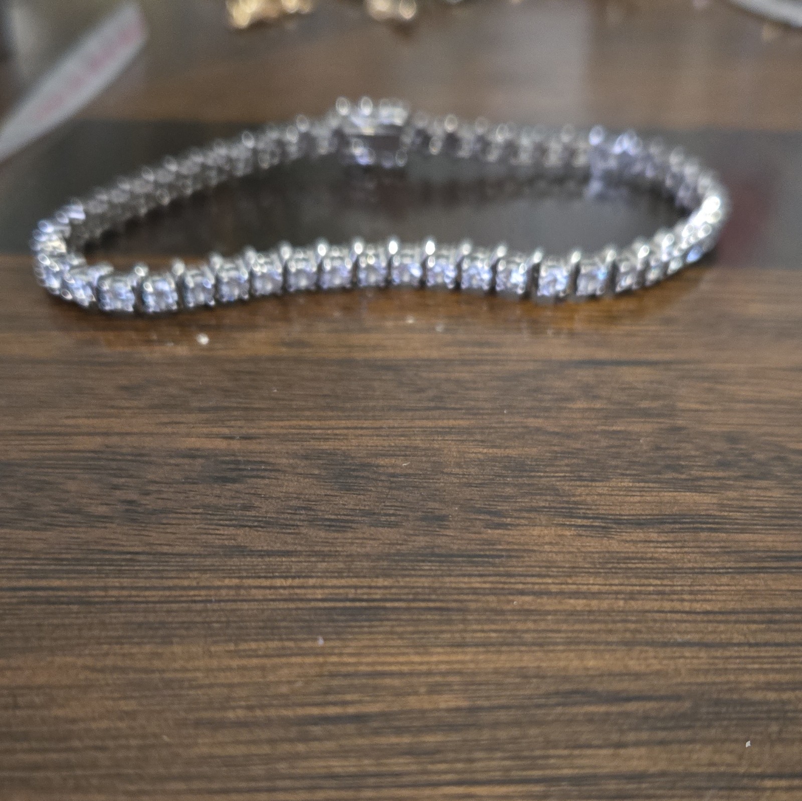 Silver 925 Vietnam Crystal Tennis Bracelet Round Clear Stones Box Clasp Closure