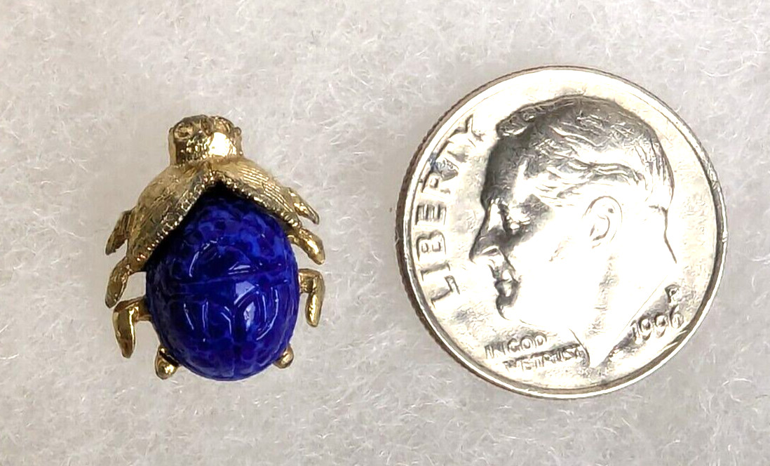 Vtg Lapis Scarab Beetle Lapel Pin Tie Tack Carved Blue Gemstone Clutch Back