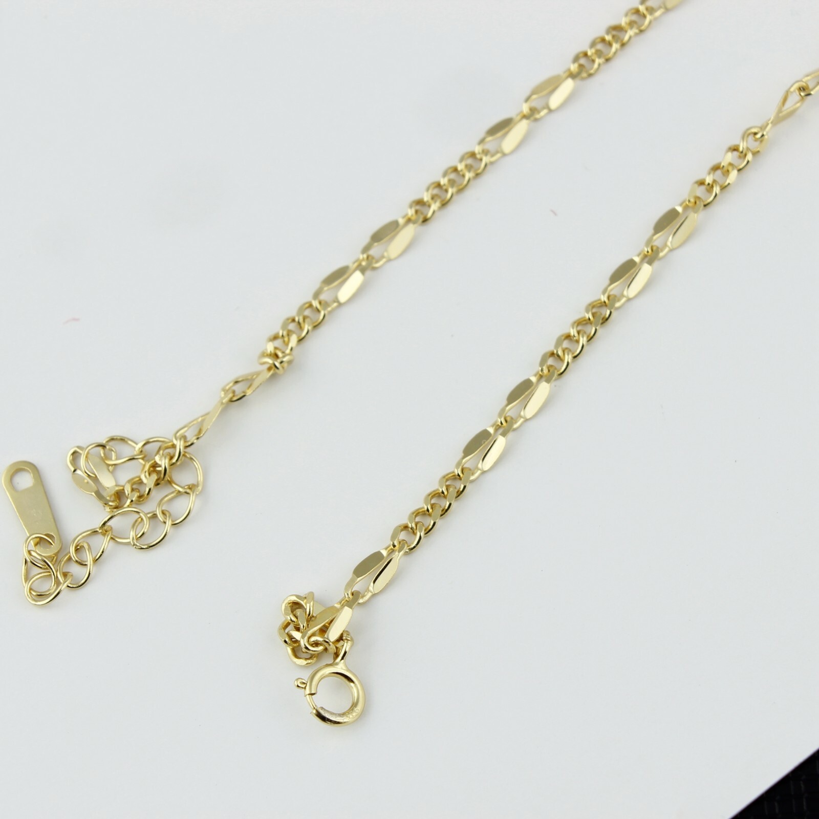 Women / Girl 925 Sterling Silver Gold Figaro Link Chain Anklet Bracelet 8-9.5″