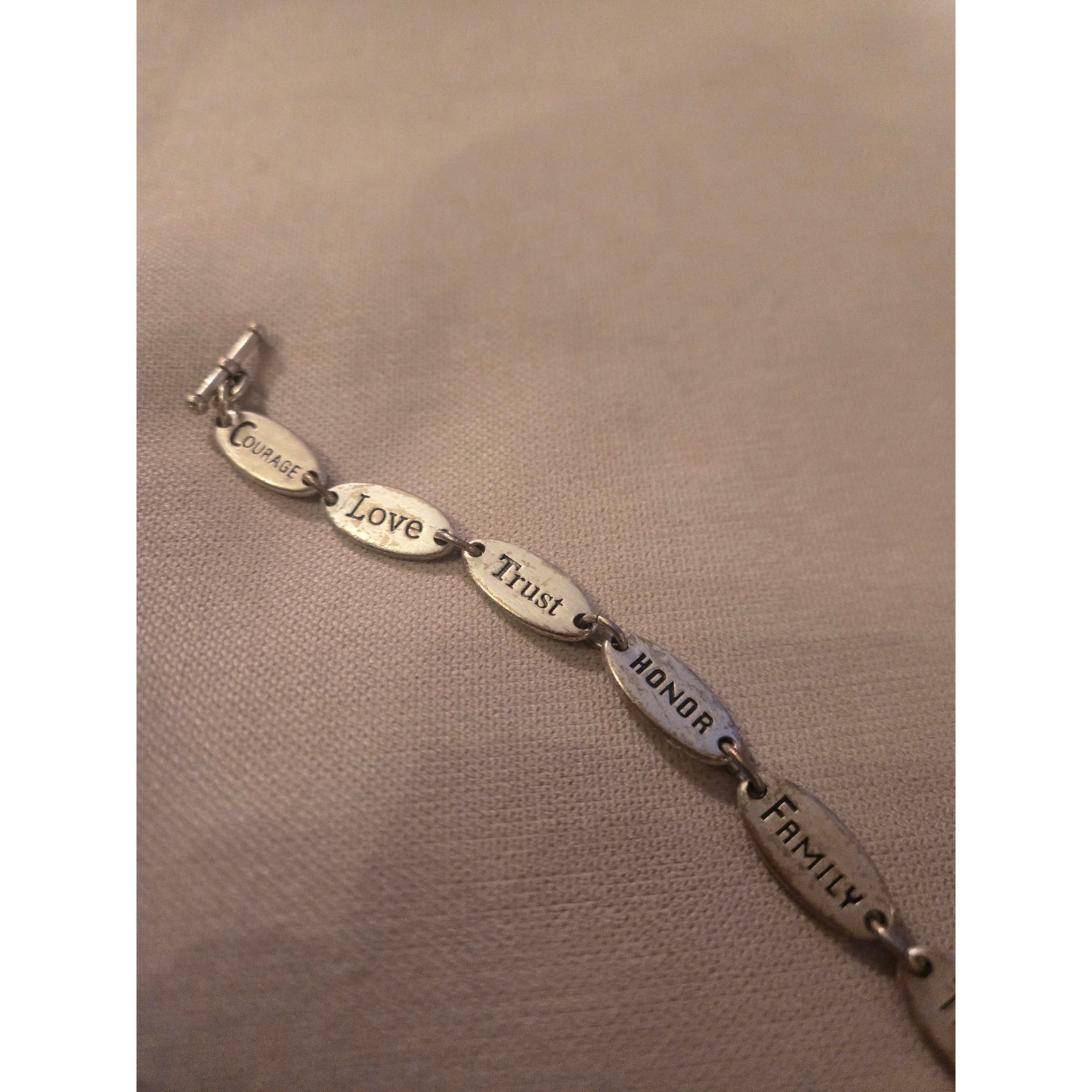 Inspirational Engraved Oval Link Toggle Bracelet Silver Courage Love Family