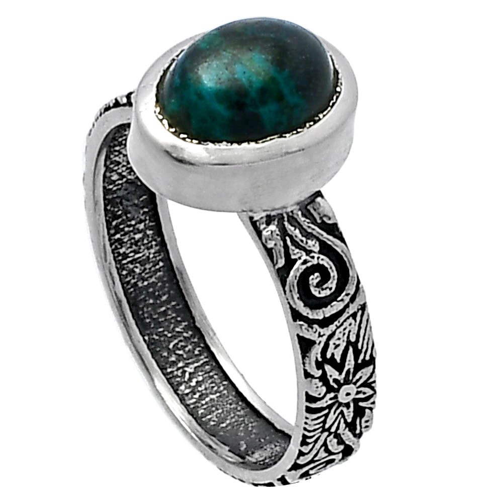 Natural Azurite Chrysocolla 925 Sterling Silver Ring s.6 Jewelry R-1061